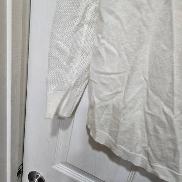 J.Crew Factory Ivory Merino Wool Blend Sweater Mesh Sleeve Medium - Picture 7 of 8